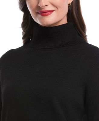 Petite Color Block Trim Turtleneck Long Sleeve Sweater