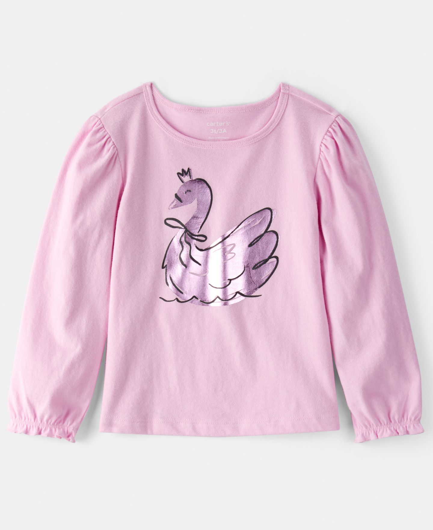 Футболка Carter's Long-Sleeve Metallic Graphic T-Shirt для девочек-малышей, цвет: Розовый — фото 1