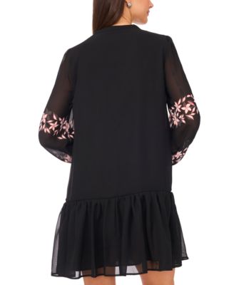 Women's Long-Sleeve with Ties Pull-On Babydoll Dress