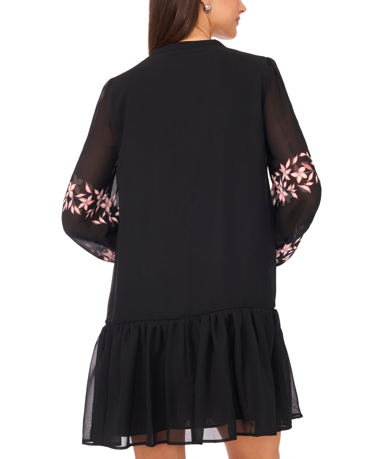 Msk Women's Long-sleeve With Ties Pull-on Babydoll Dress In Black