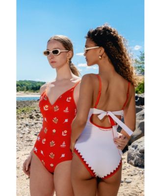 Women's Red Coral Reversible V-Neck One-Piece Swimsuit