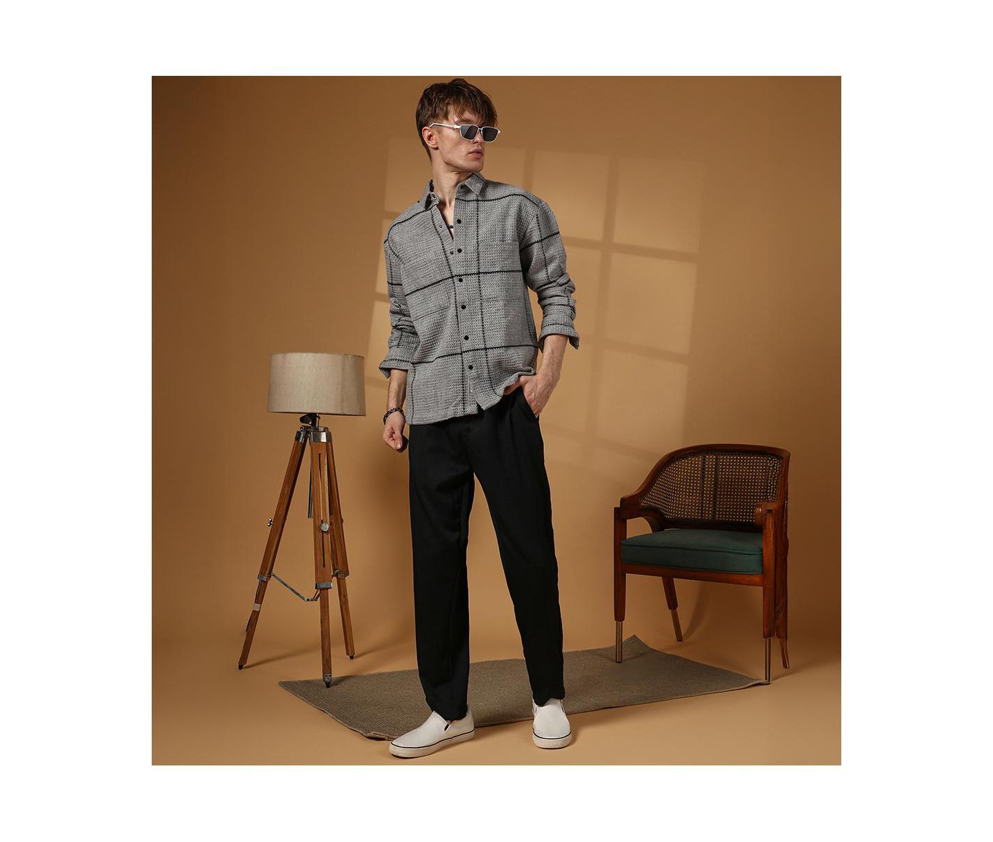 Мужская рубашка Cahoot Campus Sutra Moon Grey Graph-Check Waffle Overshirt, цвет: Серый — фото 5