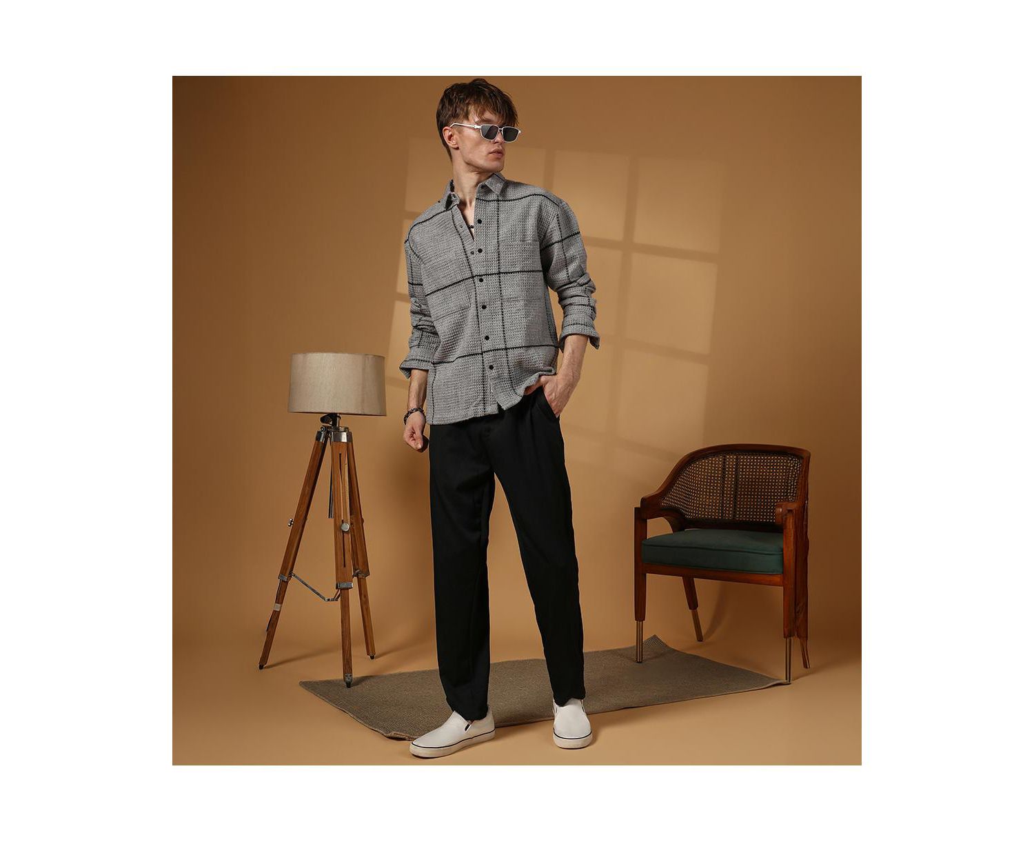 Men's Moon Grey Graph-Check Waffle Overshirt