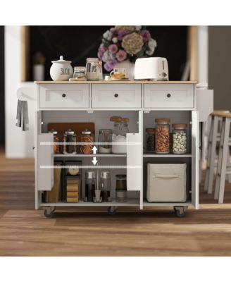 Mobile Kitchen Island with Power Outlet Drop Leaf Kitchen Cart