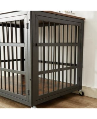  43.3 in. W x 29.9 in. D x 33.5 in. H dog crate wrought iron frame door with side openings in Rustic Brown