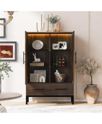 60" Tall Display Cabinet with 2 Storage Drawers Glass Door & LED Lighting