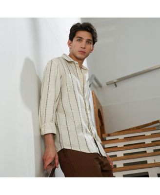 Men's Textured Striped Cotton-Polyester Blend Shirt