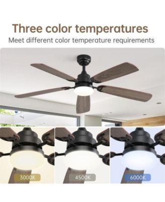 52-inch Modern Black 5 blades Three-color Dimmable Ceiling Fan LED Light with Six-speed Remote Control and Timing Function
