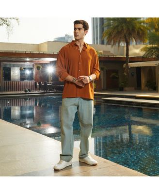 Men's Rust Orange Breezy Wrinked Shirt