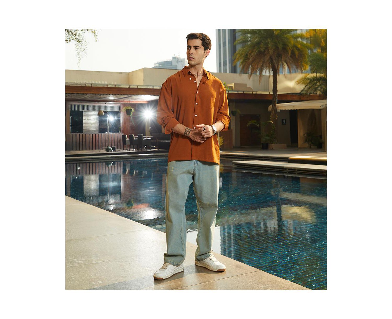 Men's Rust Orange Breezy Wrinked Shirt