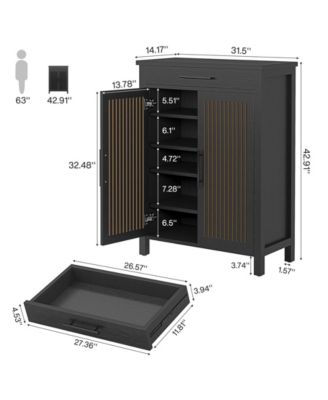 Shoe Cabinet, 5-Tier Shoe Storage Cabinet with Louvered Doors and Drawer