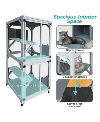 71 in. H Outdoor Wooden Cat Enclosure with Napping House 4 Platforms & Weatherproof Asphalt Roof in Gray