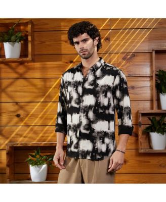 Men's Onyx Black Textured Brushwork Shirt