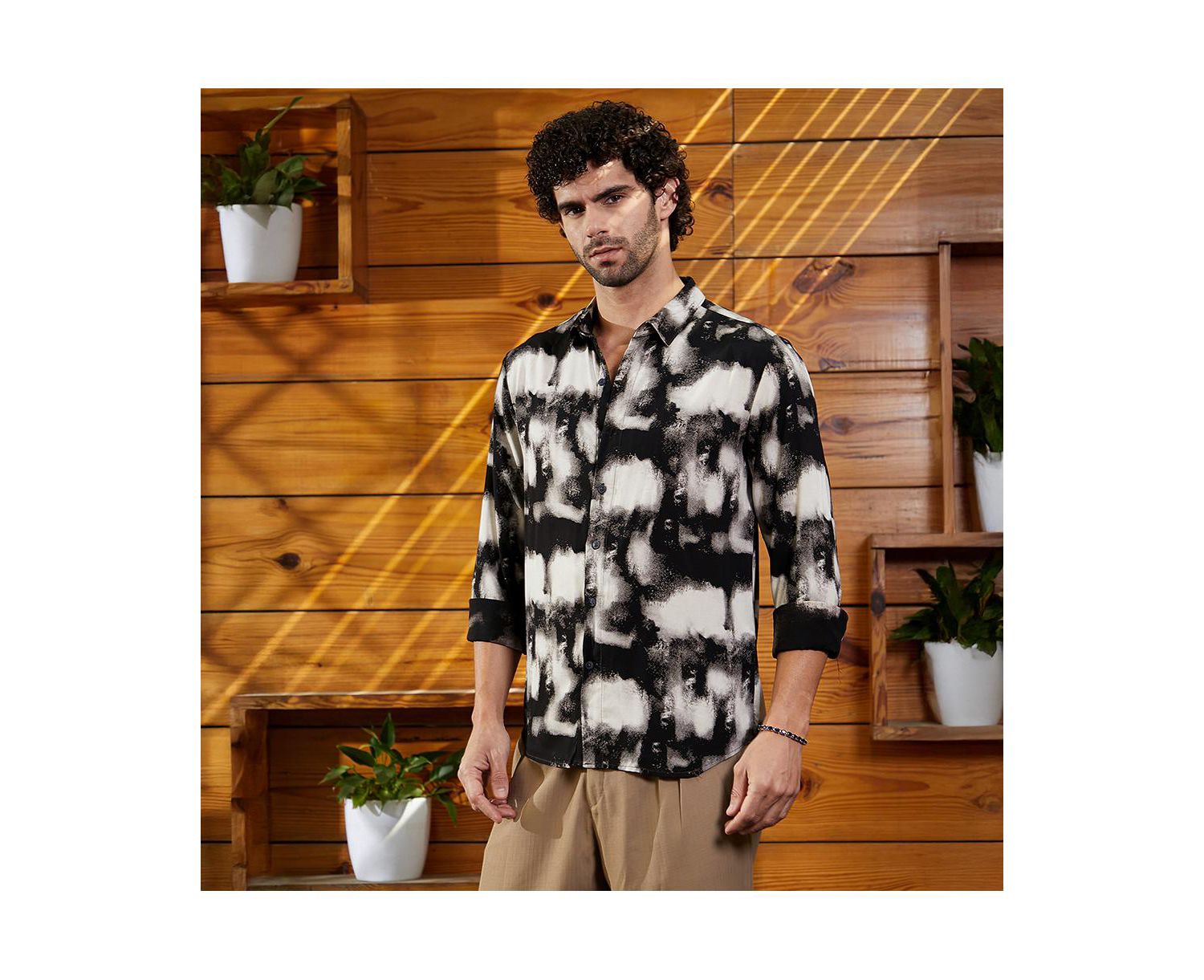 Men's Onyx Black Textured Brushwork Shirt