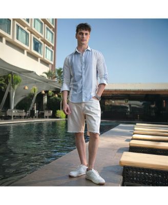 Men's Powder Blue & Daisy White Panel-Tactile Shirt