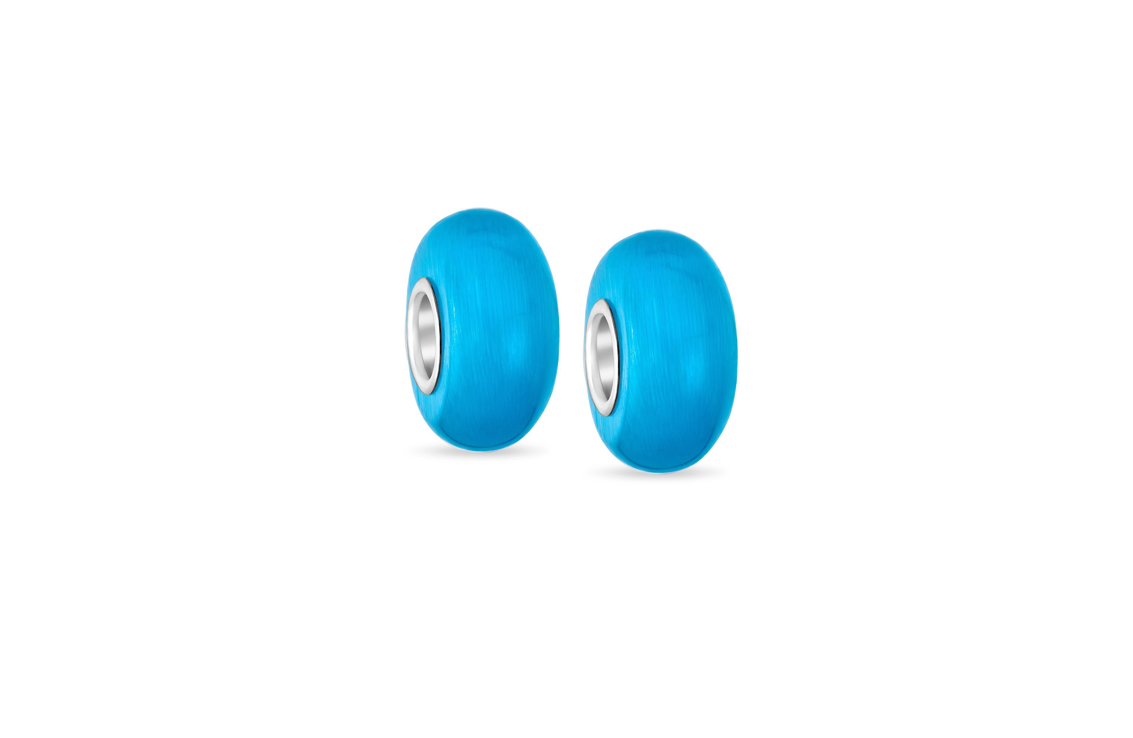 Bling Jewelry Set of 2 Smooth Opaque Murano Glass Charm Bead for European Bracelets Sterling Silver