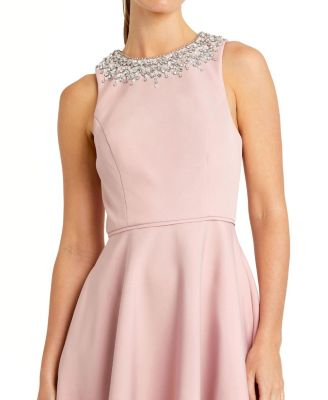 Women's Crepe Embellished Neck Sleeveless High Low Gown