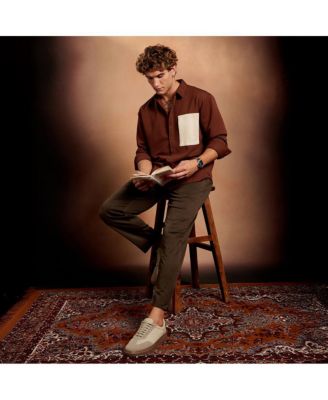 Men's Chocolate Brown Block-Patch Oversized Shirt