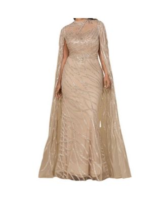Women's High Neck Gown with Long Cape Sleeves