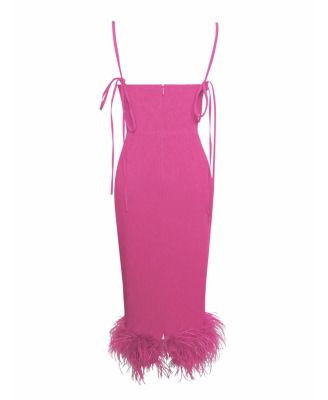 Women Fiona Fuchsia Feather Trim Bottom Maxi Dress