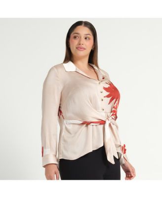 Plus Size Collared Long Sleeve Tops & Tees