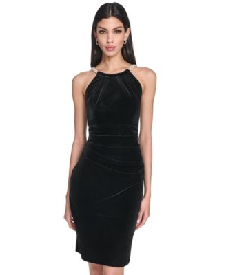 Women's Velvet Sleeveless Halter Neck Dress