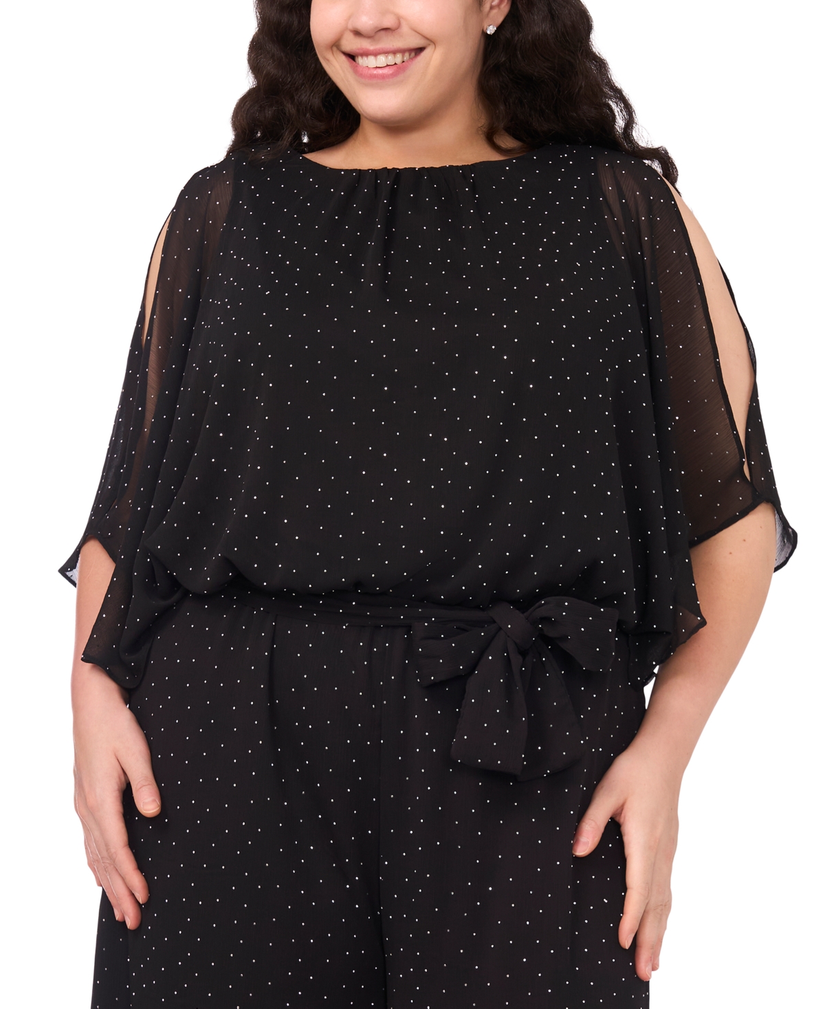 Msk Plus Size Rhinestone Overlay Boat Neck Jumpsuit In Black