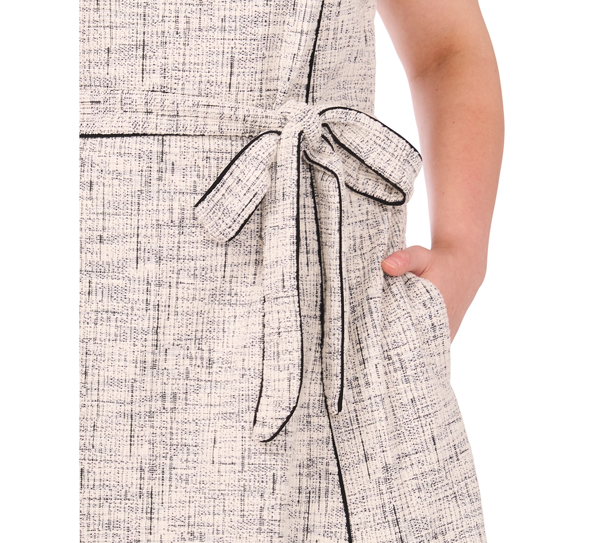 Msk Plus Size Short-sleeve Tweed Knit Midi Dress In Multi