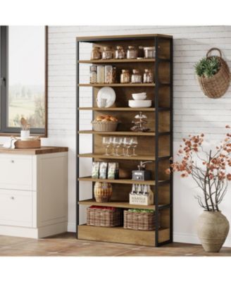 71" Tall Kitchen Pantry, 8-Tier Industrial Storage Etagere with Solid Back, Freestanding Pantry Organizer with Metal Frame