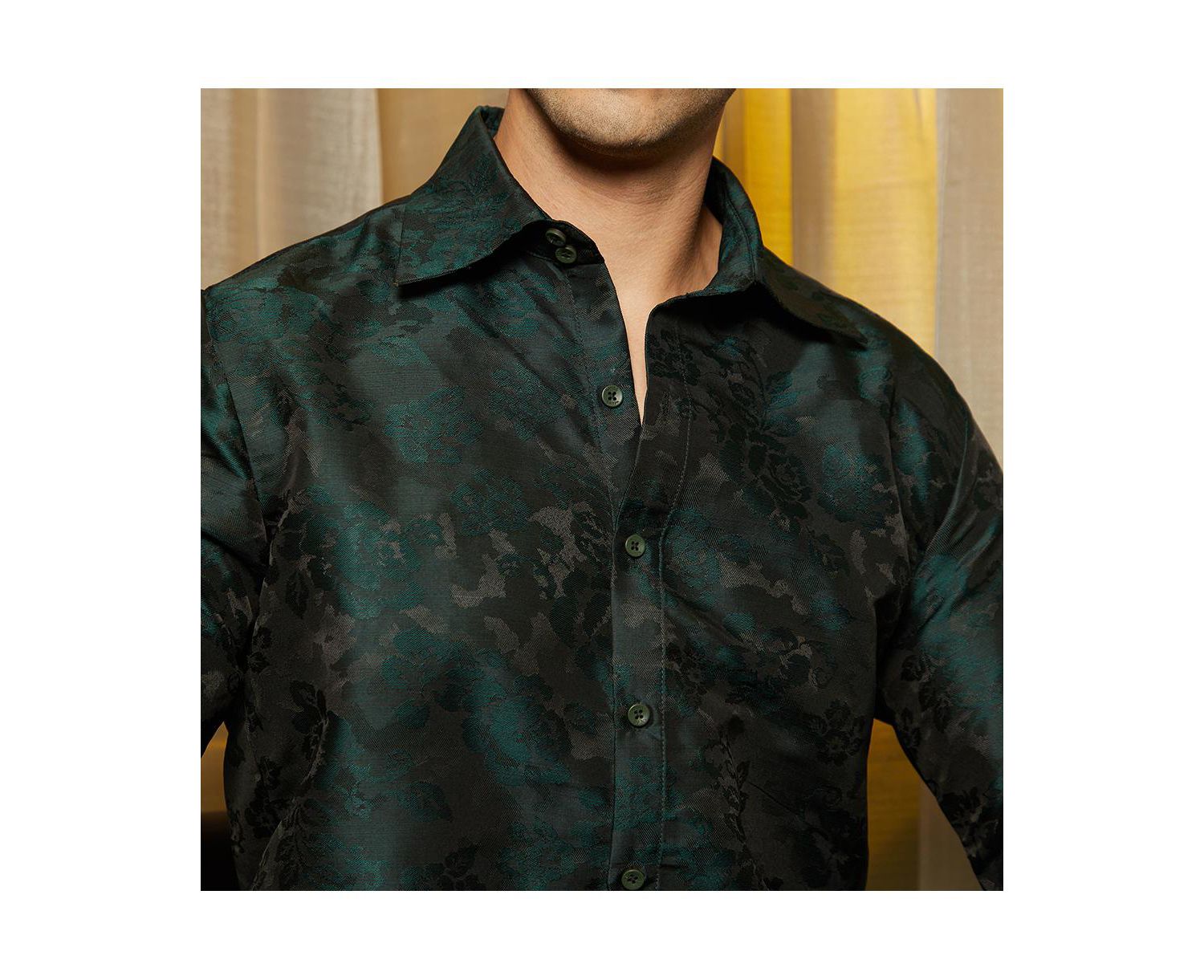 Men's Emerald Green Rosa-Woven Shirt