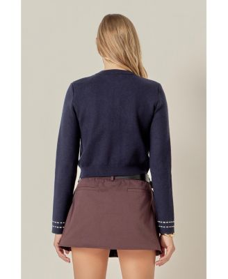 Women's Stitch Detail Puff Sleeve Cardigan