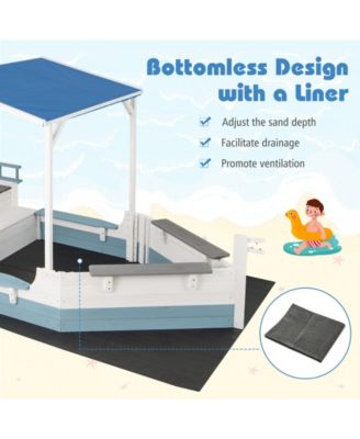 Pirate Ship Sandbox with Canopy with Bench Seats and Bottom Liner