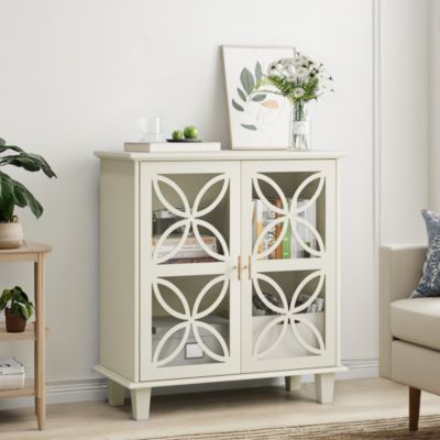 Freestanding Storage Cabinet With Tempered Glass Door