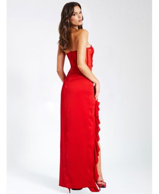 Women's Talia Red Satin Lace Corset Maxi Dress