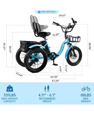 Electric Tricycle E-Trike with 525W Peak Motor, 7-Speed Gearing & 27-Mile Range for Heavy-Duty Cargo Transport