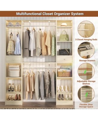 58" - 90'' W MDF/Metal Closet System with 2 Drawers, 3 Hanging Rods and Shelves Large Walk-in Closet Organizer