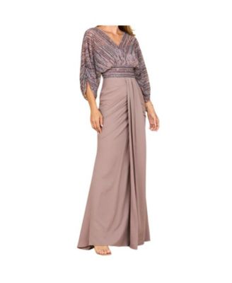 Women's Draped Skirt Gown with Cape Sleeves