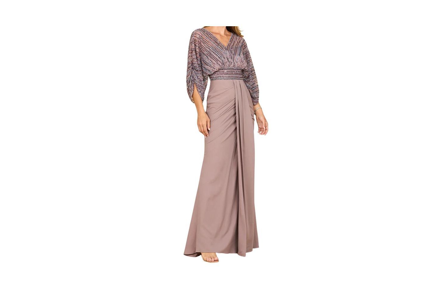 Women's Draped Skirt Gown with Cape Sleeves