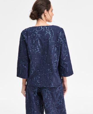 Women's Sequin Eyelet 3/4-Sleeve Top, Macy's Exclusive