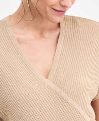 Petite Short-Sleeve Faux Wrap Sweater, Macy's Exclusive
