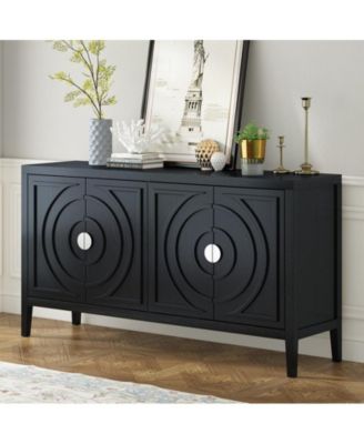CASAINC 60" Rubber wood + Acacia wood + MDF 4 Doors, Adjustable Shelves & Round Metal Handles Retro Sideboard Cabinet