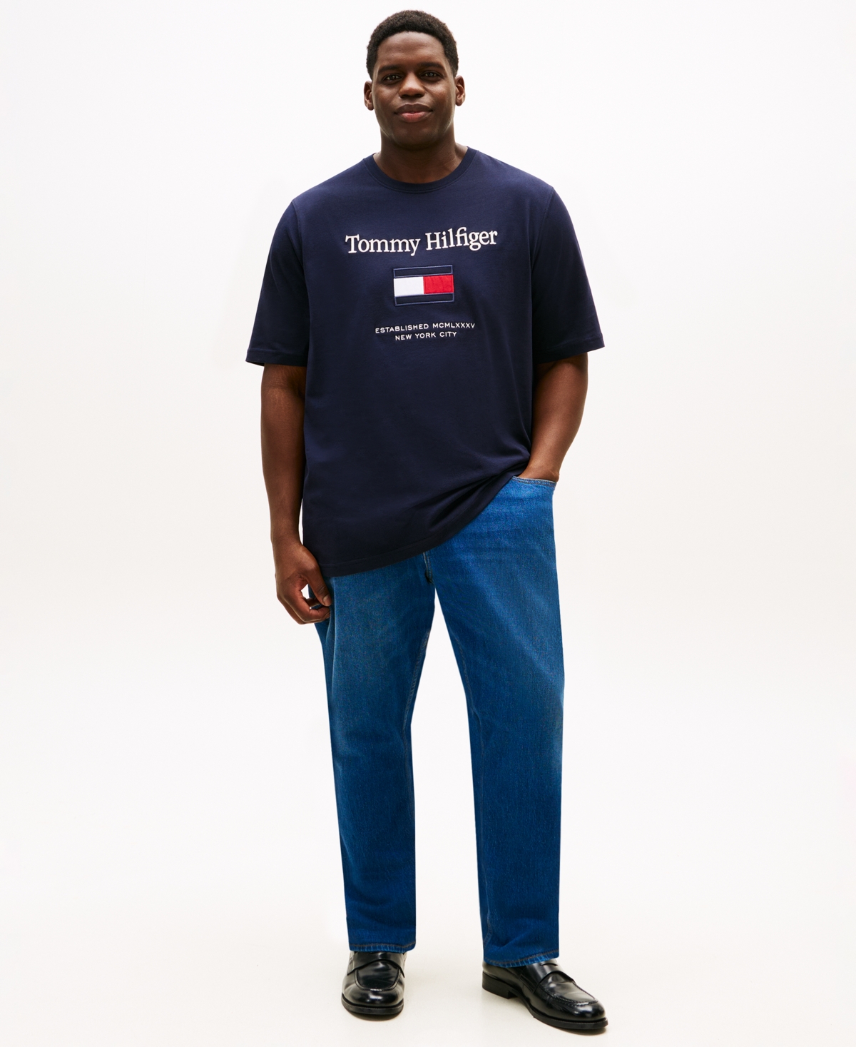 Tommy Hilfiger Men's Big & Tall Embroidered Flag T-shirt In Blue