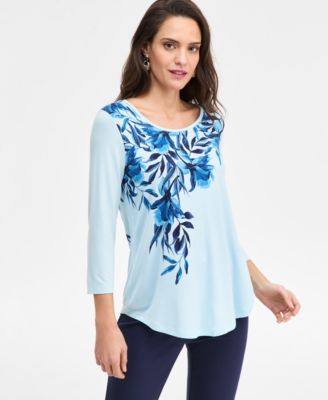 Women's Printed Scoop-Neck 3/4-Sleeve Top