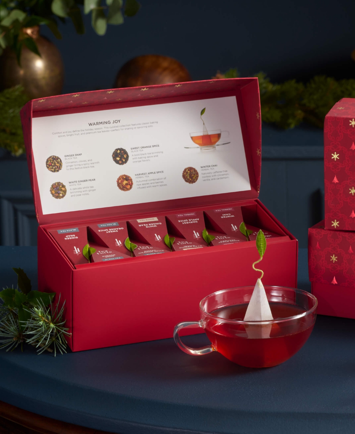 Tea Forte Holiday Warming Joy Bundle with 10-Pyramid Infusers, Cafe Cup and Tea Tray
