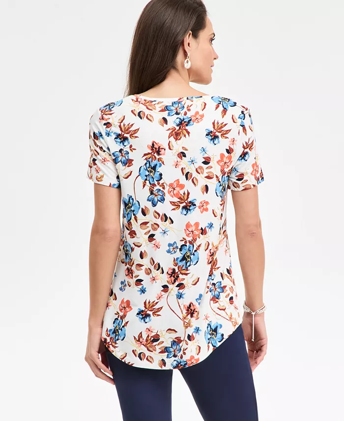 Women's Printed Scoop-Neck Short Sleeve Top - thumbnail 4