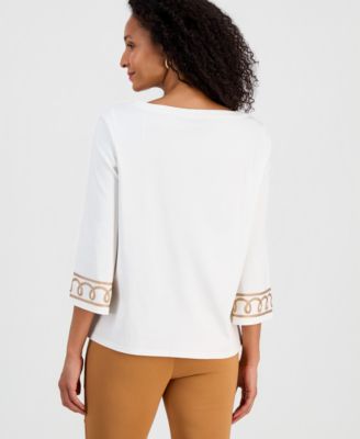Women's Cotton Soutache 3/4-Sleeve Top, Macy's Exclusive