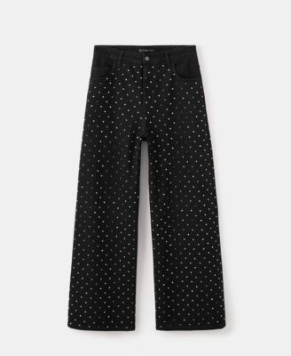 MANGO - Women's Wide Leg Rhinestone Jeans