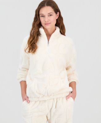 Juniors' Embossed Sherpa Quarter-Zip Sweatshirt