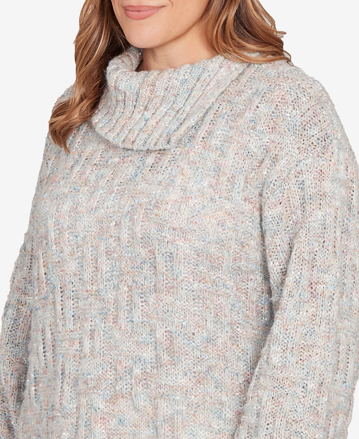 Hearts Of Palm Plus Long Sleeve Fold Over Neck Sweater