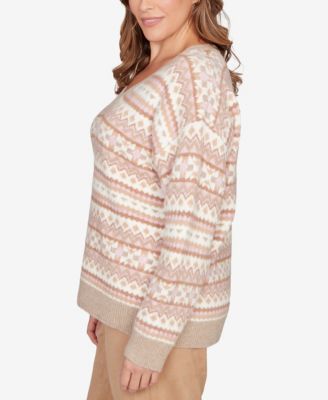 Plus Size Long Sleeve V-Neck Fairisle Sweater